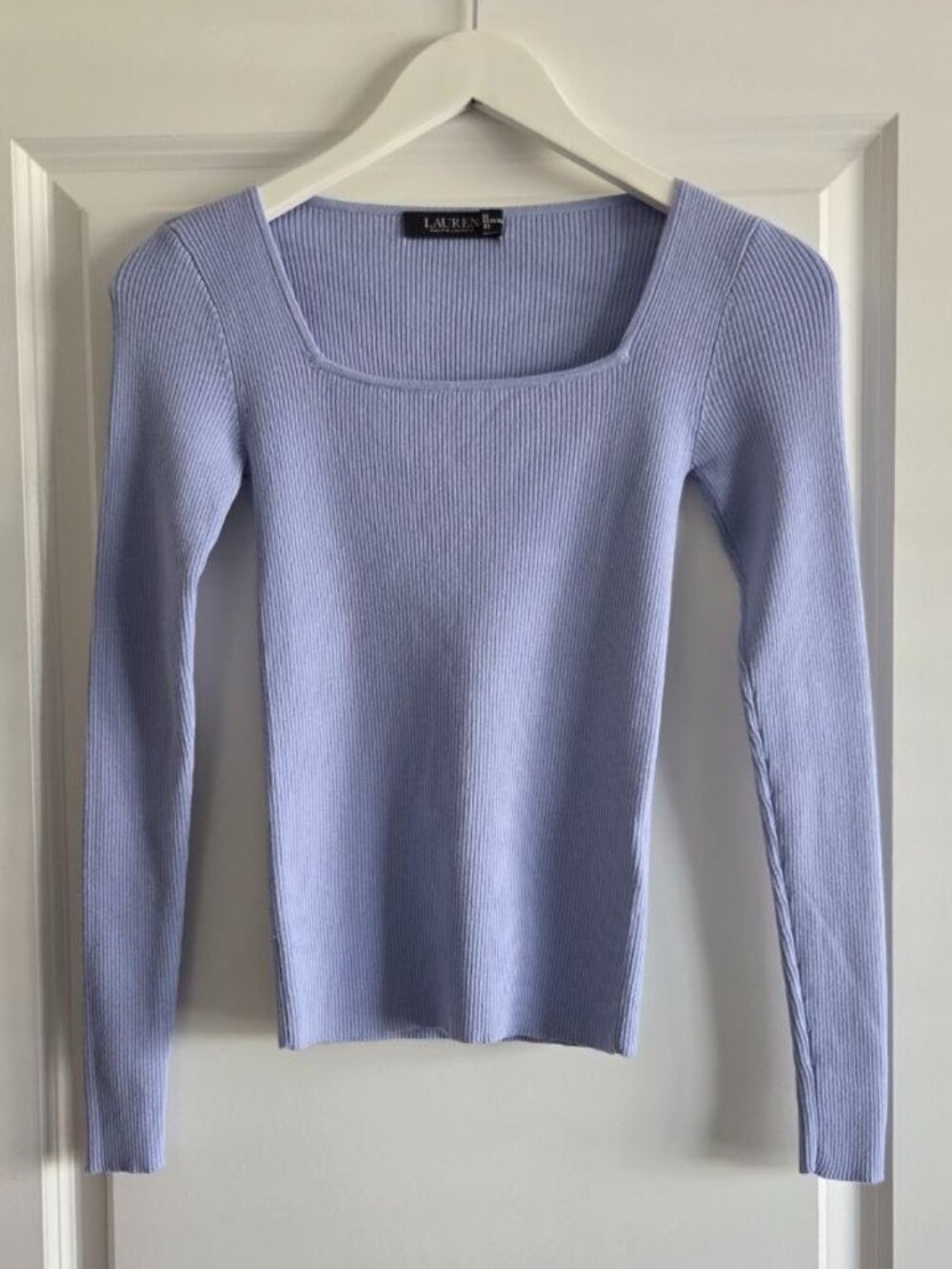 Lauren Ralph Lauren Petite Women's Rib-Knit Long-Sleeve Blue Size PXS